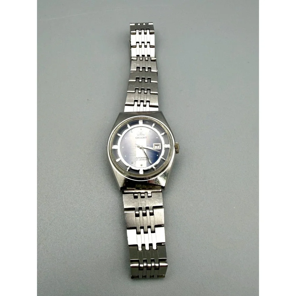 Vintage Orient Automatic 21 Jewels Blue Dial Date Stainless Steel Watch 25mm